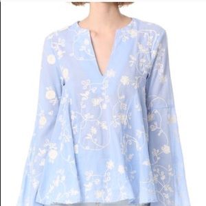 Endless Rose blue and white bell sleeve top